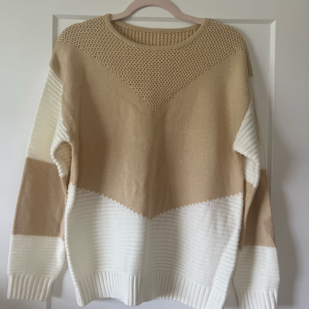Colorblock Sweater - Cream and White